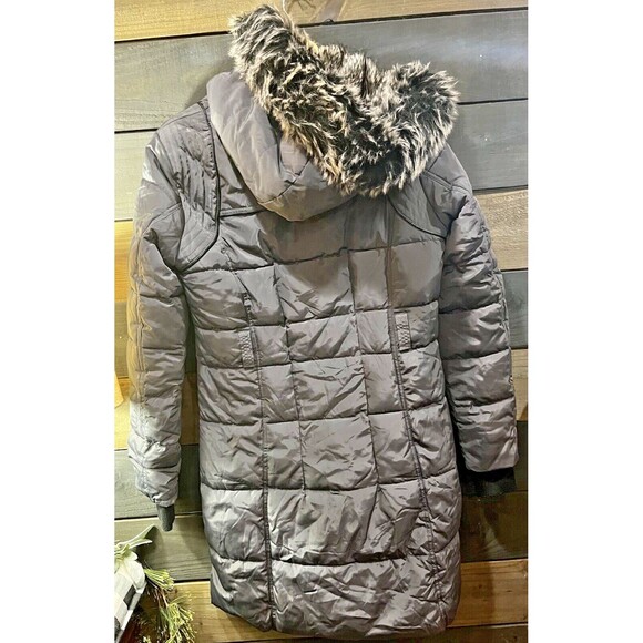 Nicole Miller Women’s Long Puffer Coat Gray Hooded Parka Faux Fur Trim Jacket M - Picture 4 of 9